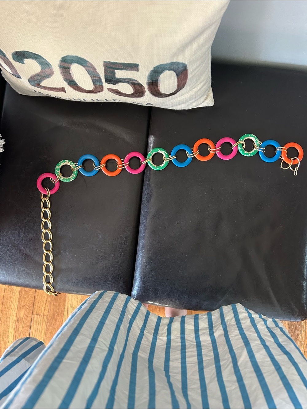 Colorful Resin Link Chain Belt - Pink Orange Blue Green